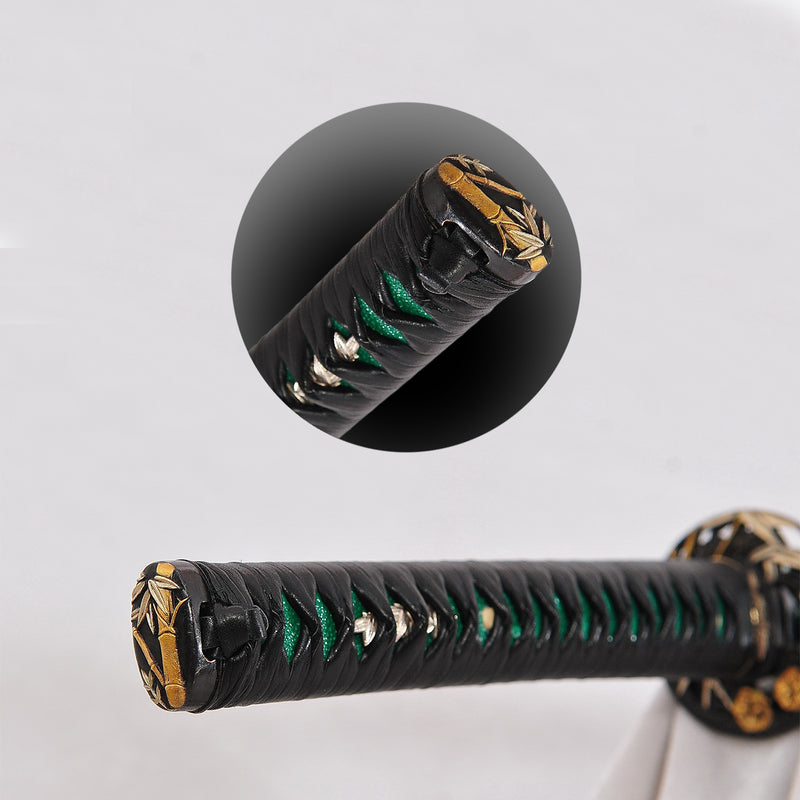 Hand Forged Japanese Samurai Katana Sword 1095 Steel O-Kissaki Clay Tempered Rayskin Saya Bamboo Tsub 
