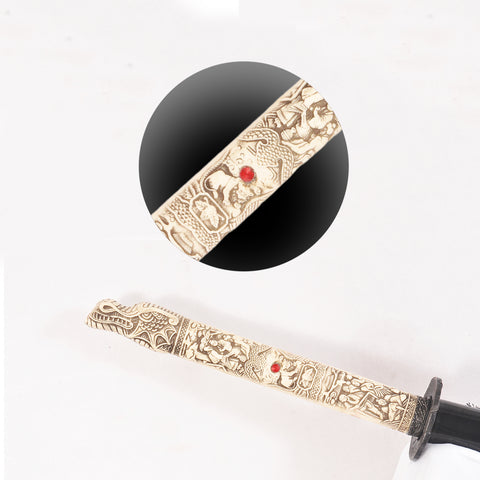 Hand Forged Japanese Samurai Katana Sword 1095 Steel+Folded Steel Clay Tempered Bone Tsuka Handle Dragon Saya-COOLKATANA-SL-1227-U