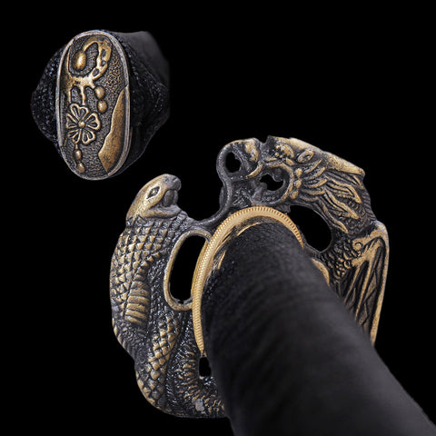 Hand Forged Japanese Samurai Katana Sword 9260 Spring Steel Dragon Tsuba Unokubi-Zukuri Blade Sharp-COOLKATANA-SL-1057-U