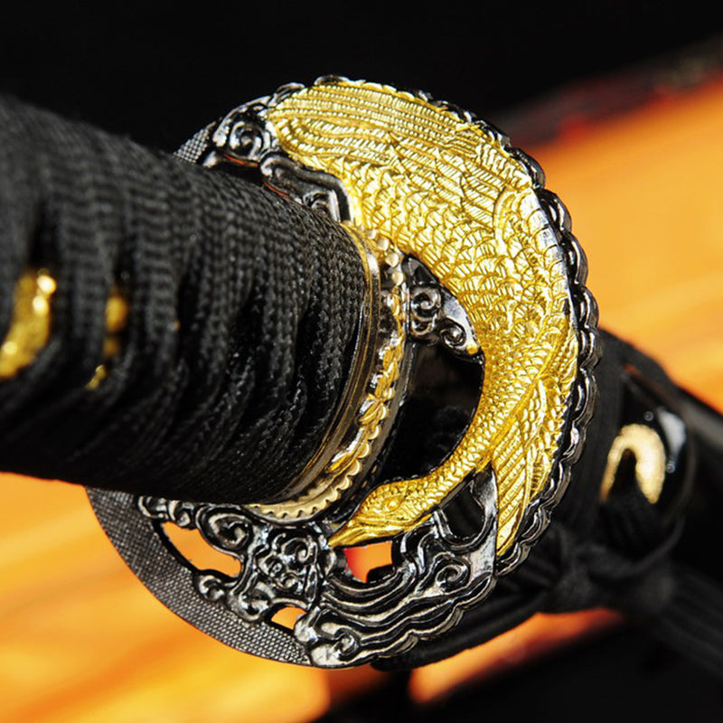 Hand Forged Japanese Samurai Sword Damascus Folded Steel Blade Alloy Tsuba Genuine Rayskin 