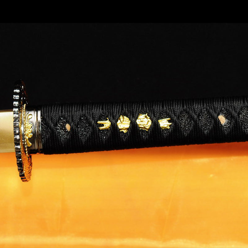 Hand Forged Japanese Samurai Sword Damascus Folded Steel Blade Alloy Tsuba Genuine Rayskin 