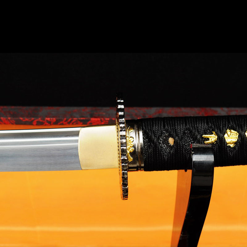 Hand Forged Japanese Samurai Sword Damascus Folded Steel Blade Alloy Tsuba Genuine Rayskin 