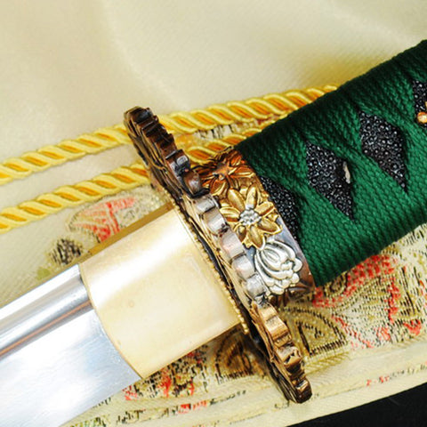 Hand Forged Japanese Samurai Katana Sword Damascus Folded Steel Blade Copper Tsuba-COOLKATANA-SL-357-U