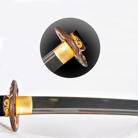 Hand Forged Japanese Samurai Katana Sword Damascus Folded Steel Copper Snake Tsuba-COOLKATANA-SL-1353-U