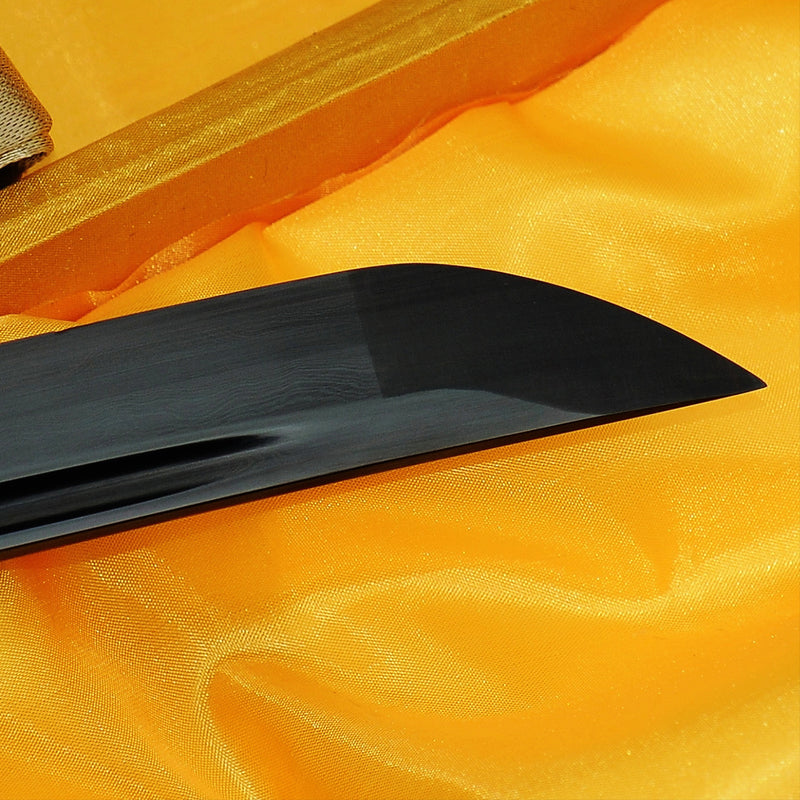 Handgeschmiedetes japanisches Samurai-Katana-Schwert, gefaltete schwarze Stahlklinge Musashi Tsuba - COOLKATANA 