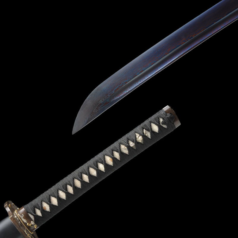 Hand Forged Japanese Samurai Katana Sword Folded Steel Blue Blade Copp 