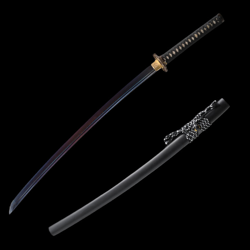 Hand Forged Japanese Samurai Katana Sword Folded Steel Blue Blade Copp 