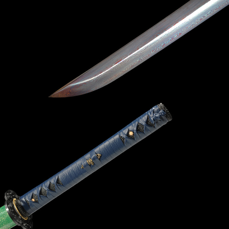 Hand Forged Japanese Samurai Katana Sword Folded Steel Blue Blade UNOK 