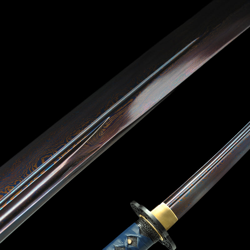 Hand Forged Japanese Samurai Katana Sword Folded Steel Blue Blade UNOK 