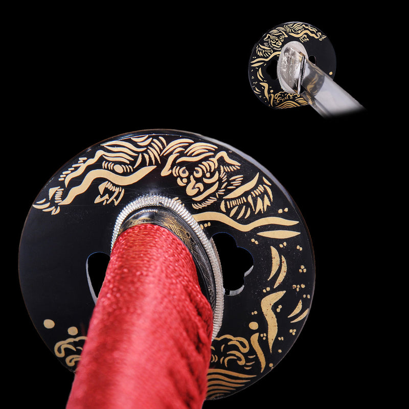 Hand Forged Japanese Samurai Katana Sword Folded Steel Iron Tsuba Fake 