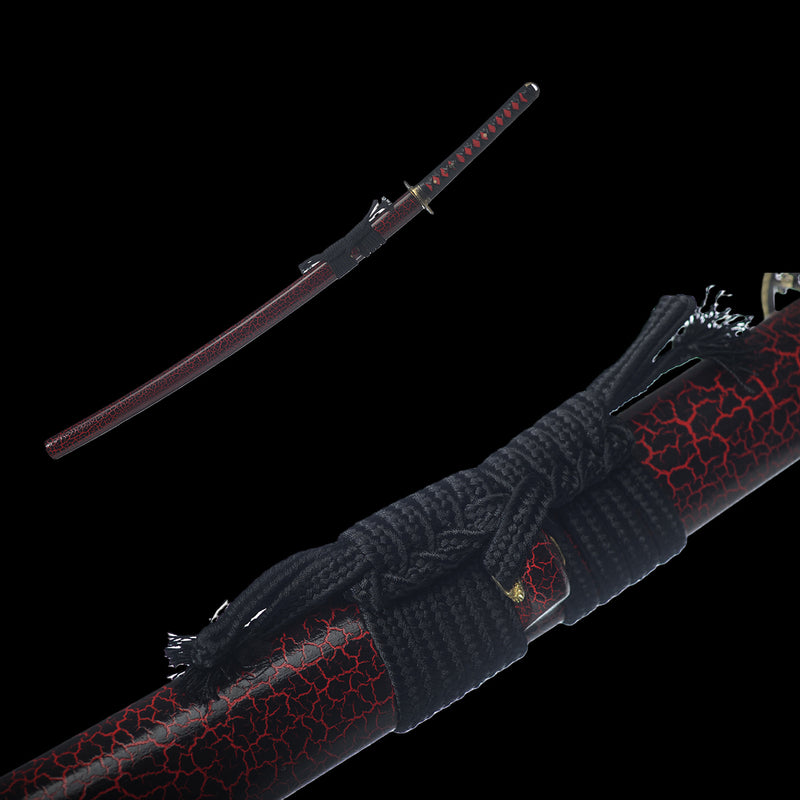 Hand Forged Japanese Samurai Katana Sword Folded Steel Maroon Blade Fu 