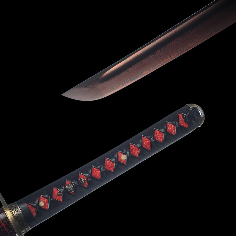Hand Forged Japanese Samurai Katana Sword Folded Steel Maroon Blade Fu 