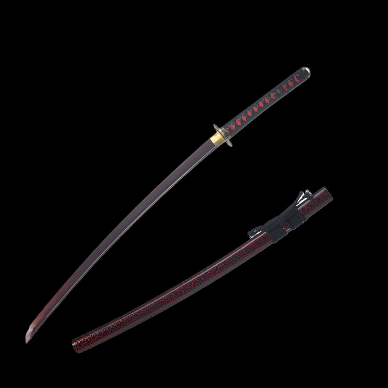 Hand Forged Japanese Samurai Katana Sword Folded Steel Maroon Blade Fu 