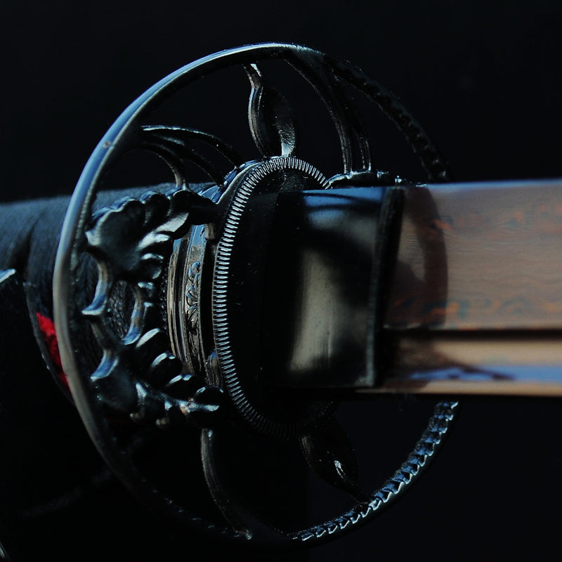 Handgeschmiedetes japanisches Samurai-Katana-Schwert gefaltete rötlich-schwarze Stahlklinge - COOLKATANA 