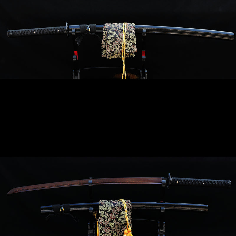 Handgeschmiedetes japanisches Samurai-Katana-Schwert gefaltete rötlich-schwarze Stahlklinge - COOLKATANA 