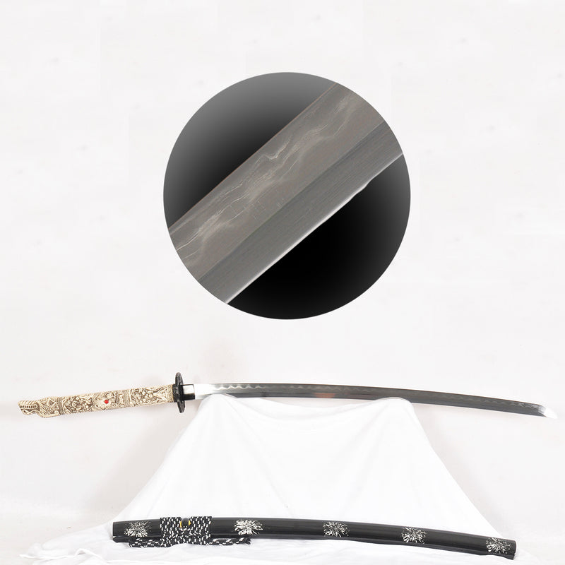 Hand Forged Japanese Samurai Katana Sword Honsanmai Clay Tempered Bone 