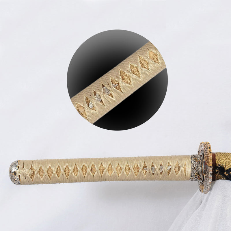 Handgeschmiedetes japanisches Samurai-Katana-Schwert Honsanmai Clay Tempered Hazuya Polish Rayskin Saya - COOLKATANA 