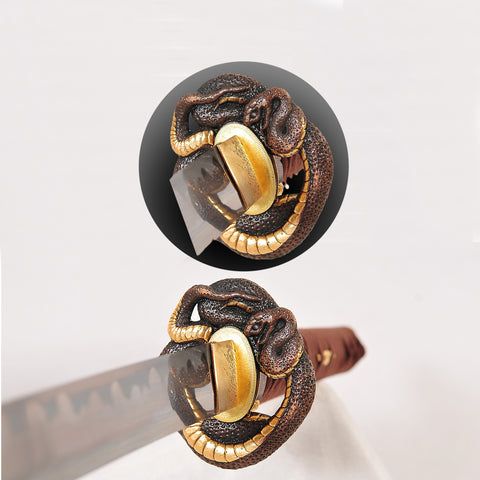 Hand Forged Japanese Samurai Katana Sword Honsanmai Shobu-Zukuri Without Yokote Snake Tsuba-COOLKATANA-SL-1354-U