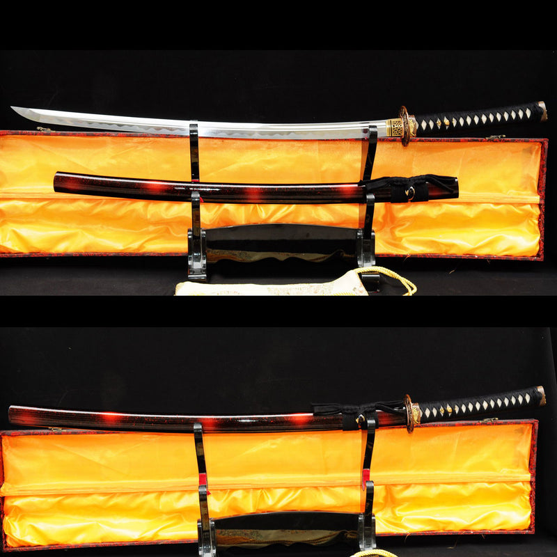 Handgeschmiedetes japanisches Samurai-Katana-Schwert O-Kissaki 1095 Hartstahl Vollerl-Kupferblumen-Tsuba - COOLKATANA 