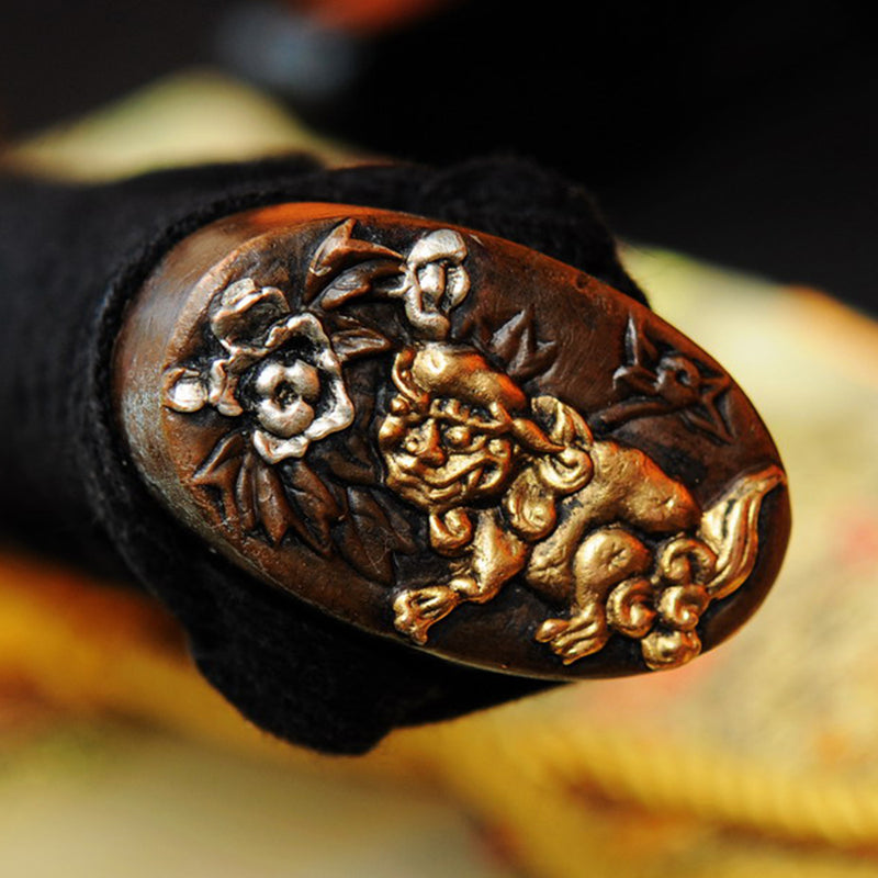 Handgeschmiedetes japanisches Samurai-Katana-Schwert O-Kissaki 1095 Hartstahl Vollerl-Kupferblumen-Tsuba - COOLKATANA 