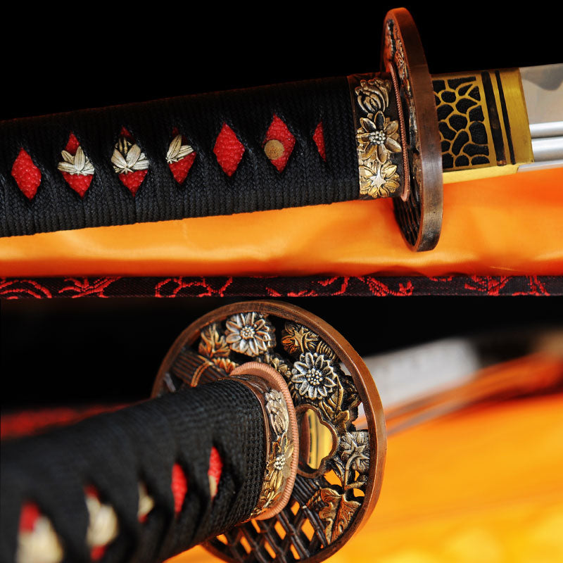 Handgeschmiedetes japanisches Samurai-Katana-Schwert O-Kissaki 1095 Hartstahl Vollerl-Kupfer-Tsuba - COOLKATANA 