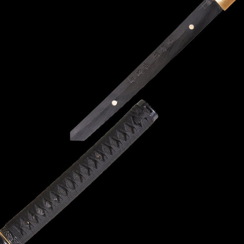 Handgeschmiedetes japanisches Samurai-Katana-Schwert 1095 Kohlenstoffstahl Schwarze Klinge Gefälschte Hamon-Eisen-Tsuba - COOLKATANA 