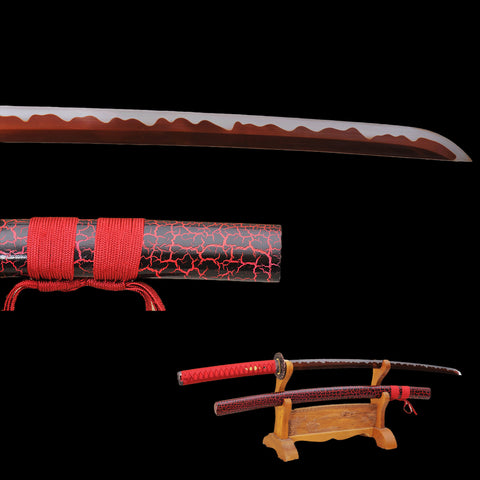 Hand Forged Japanese Samurai Katana Sword 1095 Carbon Steel Red Blade Abrasived Hamon-COOLKATANA-SL-1009-U