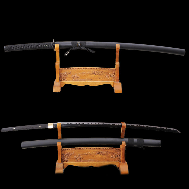 Handgeschmiedetes japanisches Samurai-Katana-Schwert 1095 Kohlenstoffstahl Schwarze Klinge Gefälschte Hamon-Eisen-Tsuba - COOLKATANA 