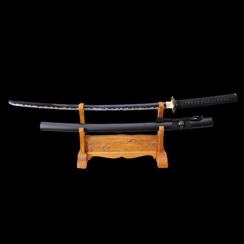 Handgeschmiedetes japanisches Samurai-Katana-Schwert 1095 Kohlenstoffstahl Schwarze Klinge Gefälschte Hamon-Eisen-Tsuba - COOLKATANA 
