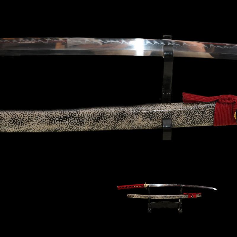 Handgeschmiedetes japanisches Samurai-Schwert Clay Tempered Katana Full Rayskin Saya - COOLKATANA 
