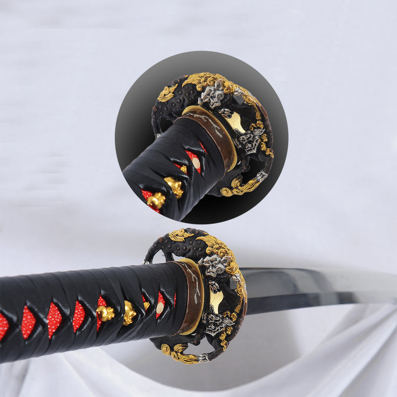 Handgeschmiedetes japanisches Samurai-Schwert aus Ton gehärtetes Katana mit Kozuka-Muschel-Saya - COOLKATANA 