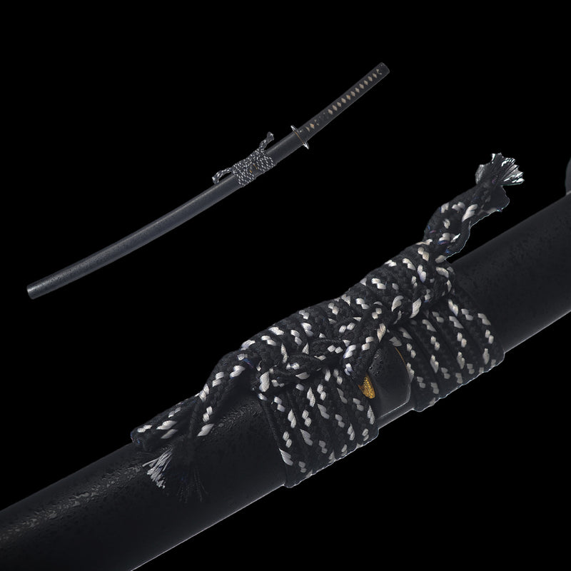 Handgeschmiedetes japanisches Samurai-Schwert Kiriha-Zukuri Katana 1095 Stahl Clay Tempered Black Blade Iron Tsuba - COOLKATANA 