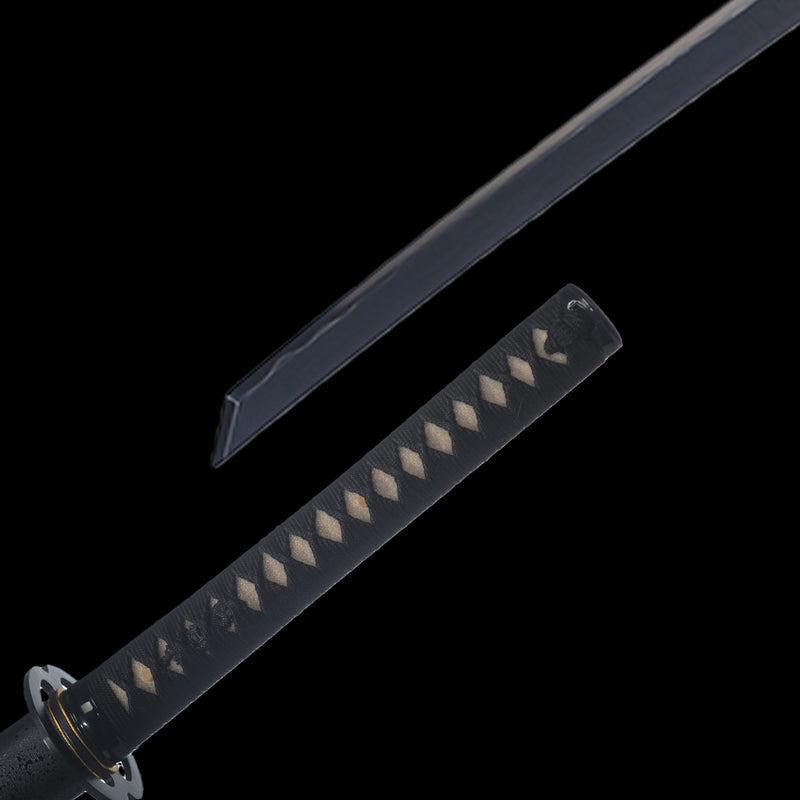 Handgeschmiedetes japanisches Samurai-Schwert Kiriha-Zukuri Katana 1095 Stahl Clay Tempered Black Blade Iron Tsuba - COOLKATANA 