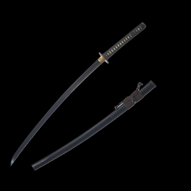 Handgeschmiedetes japanisches Samurai-Schwert UNOKUBI-ZUKURI Katana gefaltete Stahlklinge aus gehärtetem schwarzem Ton - COOLKATANA 