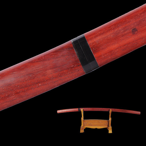 Hand Forged Japanese Shirasaya Katana Sword Folded Steel Redwood Saya Reddish Black Blade-COOLKATANA-SL-1107-U