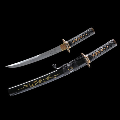Hand Forged Japanese Tanto Short Sword Kanmuri-Otoshi Zukuri 1095 Folded Steel Shell Saya Sharp-COOLKATANA-SL-1243-U