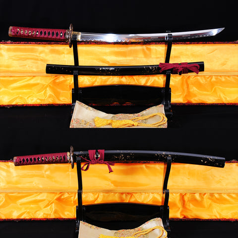 Hand Forged Japanese Wakizashi Sword 1095 Carbon Steel Clay Tempered Copper Dragon Tsuba-COOLKATANA-SL-789-U