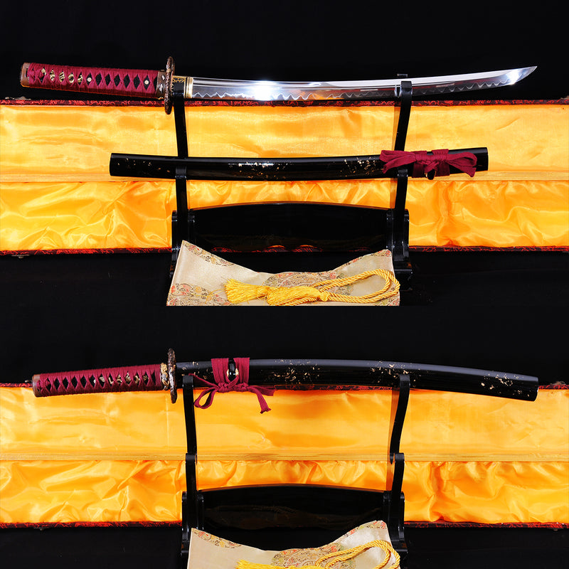 Handgeschmiedetes japanisches Wakizashi-Schwert 1095 Kohlenstoffstahl Ton gehärtetes Kupfer Drachentsuba - COOLKATANA 