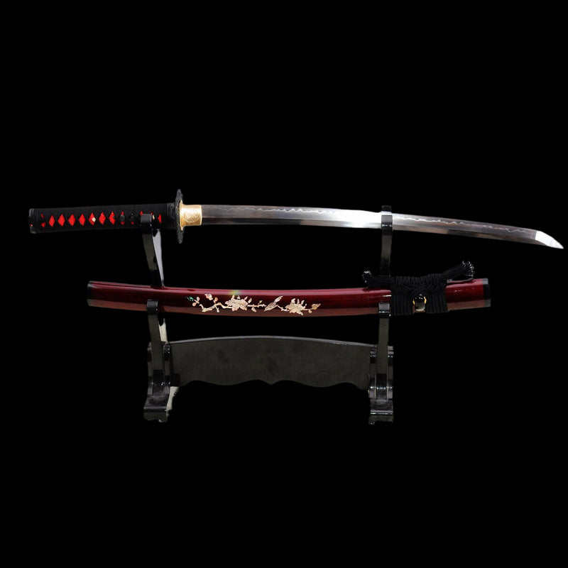 Handgeschmiedetes japanisches Wakizashi-Schwert 1095 Kohlenstoffstahl Ton gehärtete Schale mit eingelegter Saya - COOLKATANA 