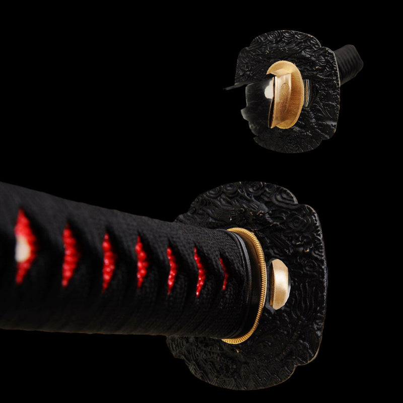 Handgeschmiedetes japanisches Wakizashi-Schwert 1095 Kohlenstoffstahl Ton gehärtete Schale mit eingelegter Saya - COOLKATANA 