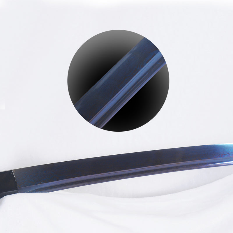 Handgeschmiedetes japanisches Wakizashi-Schwert Blaue Klinge Gefalteter Stahl Tsuba Full Tang Sharp - COOLKATANA 
