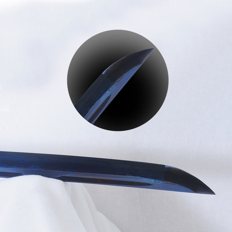 Handgeschmiedetes japanisches Wakizashi-Schwert Blaue Klinge Gefalteter Stahl Tsuba Full Tang Sharp - COOLKATANA 