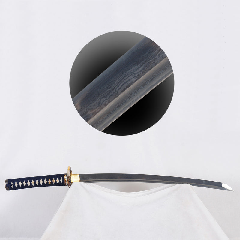 Hand Forged Japanese Wakizashi Sword Damascus Folded Steel Blade Coppe 