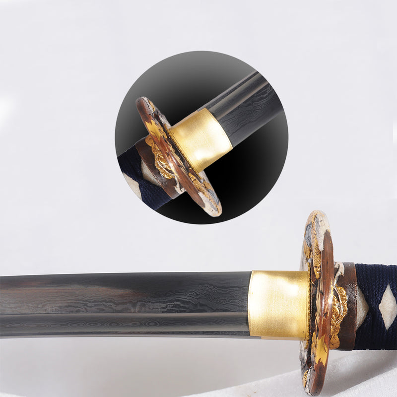 Hand Forged Japanese Wakizashi Sword Damascus Folded Steel Blade Coppe 