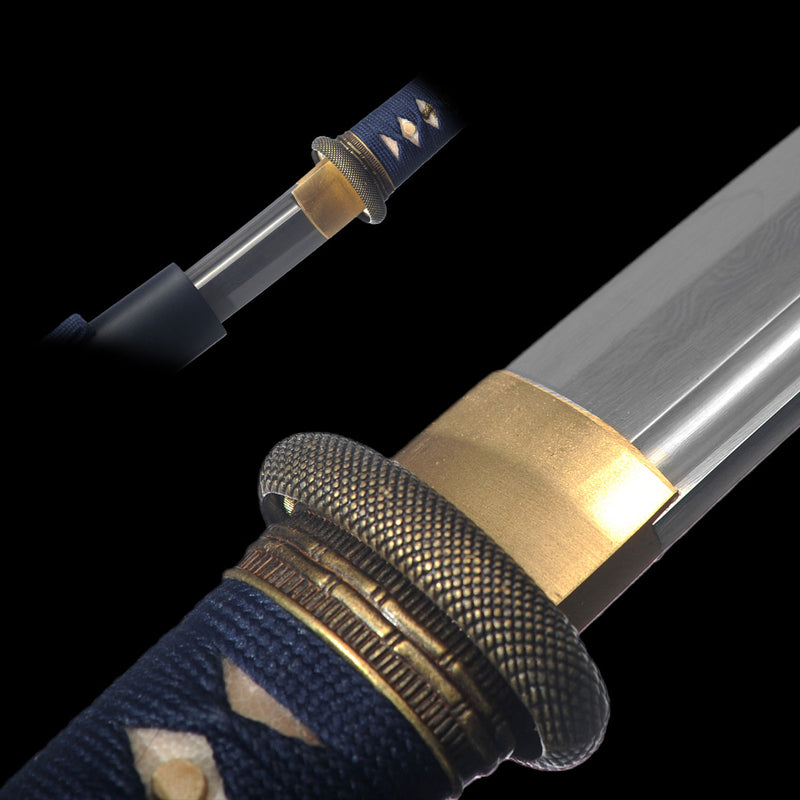 Hand Forged Japanese Wakizashi Sword Damascus Folded Steel Full Tang S 