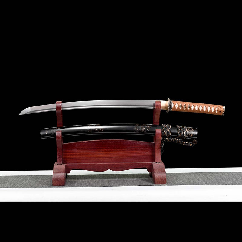 Hand Forged Japanese Wakizashi Sword Damascus Folded Steel Full Tang 