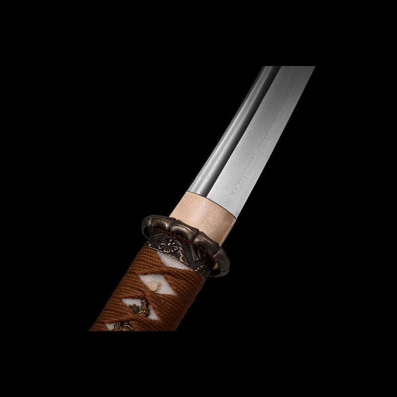 Hand Forged Japanese Wakizashi Sword Damascus Folded Steel Full Tang 