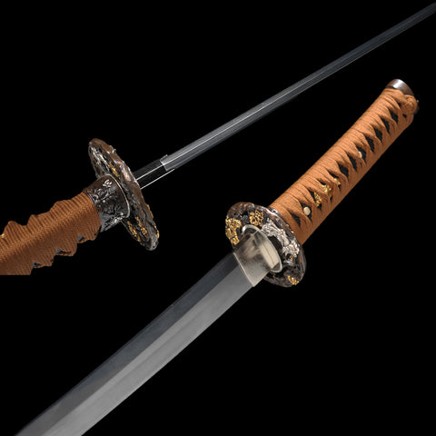 Hand Forged Japanese Wakizashi Sword Feathered-Pattern Folded Steel Copper Tsuba-COOLKATANA-SL-1230-U