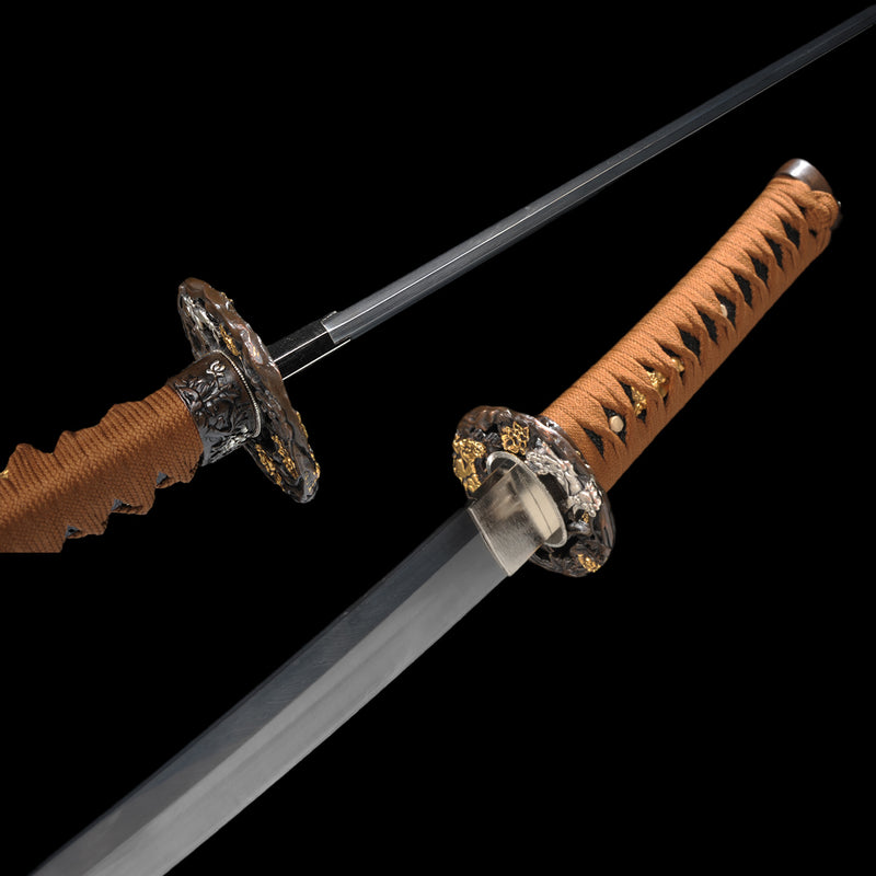 Hand Forged Japanese Wakizashi Sword Feathered-Pattern Folded Steel Co 