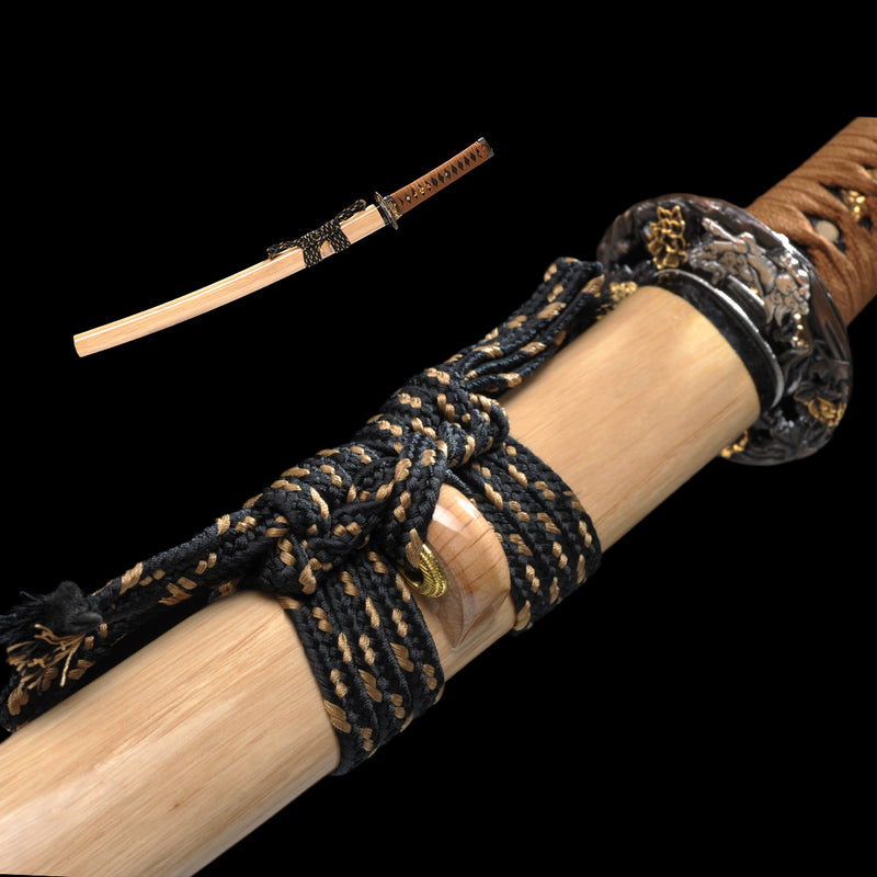 Hand Forged Japanese Wakizashi Sword Feathered-Pattern Folded Steel Co 